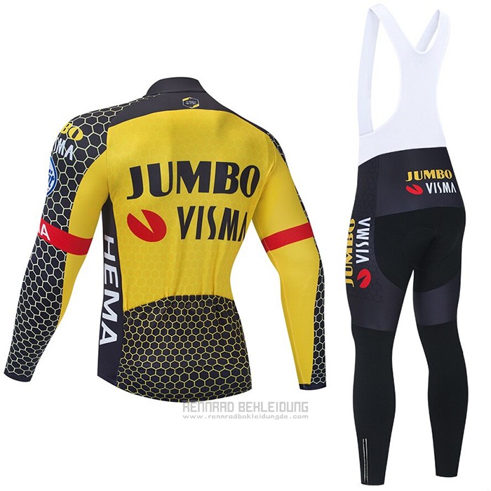 2021 Fahrradbekleidung Jumbo Visma Gelb Shwarz Trikot Langarm und Tragerhose